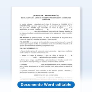 Resolución del directorio para aprobar la descripción del trabajo y el código de conducta