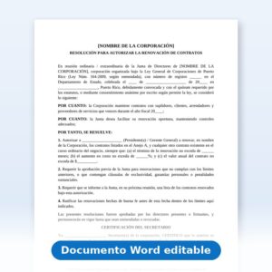 Resolución del directorio para autorizar la renovación de contratos