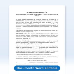 Resolución del directorio para autorizar que el presidente renueve contratos laborales