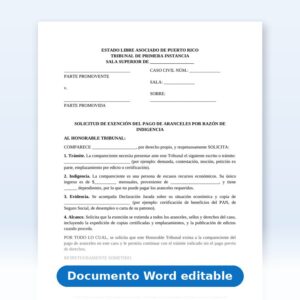 Solicitud para que se exima de pago de arancel por razón de pobreza
