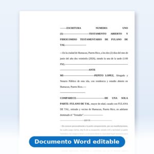 Escritura de Testamento Abierto con Fideicomiso Testamentario (Código Civil 2020)