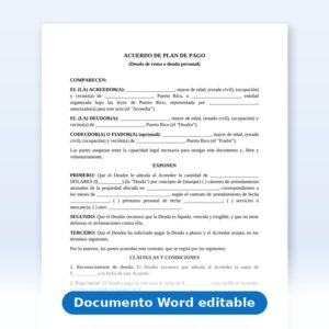 Acuerdo de Plan de Pago (Renta Atrasada o Deuda)