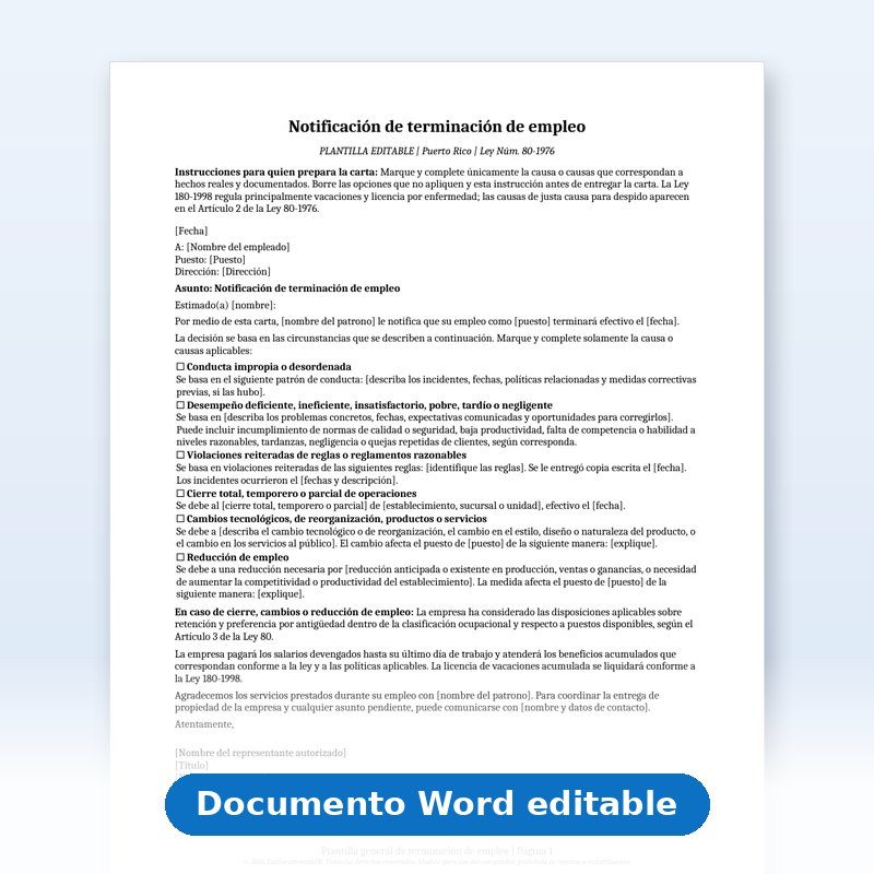 Carta de Despido Justificado según Ley 80