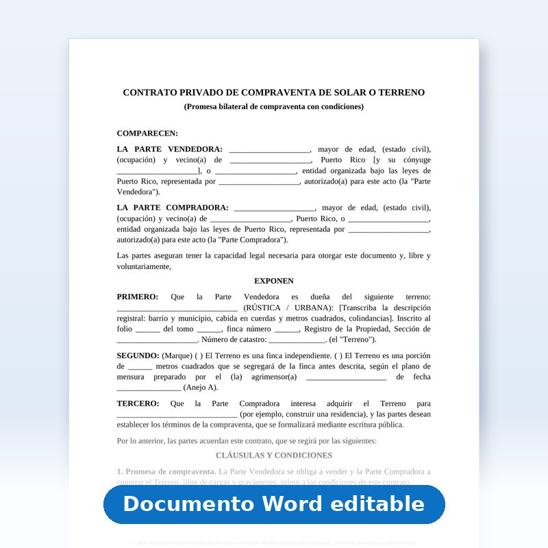 Contrato de Compraventa de Solar o Terreno