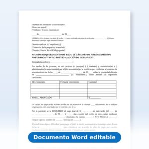 Carta de Requerimiento de Pago de Renta y Aviso Previo al Desahucio